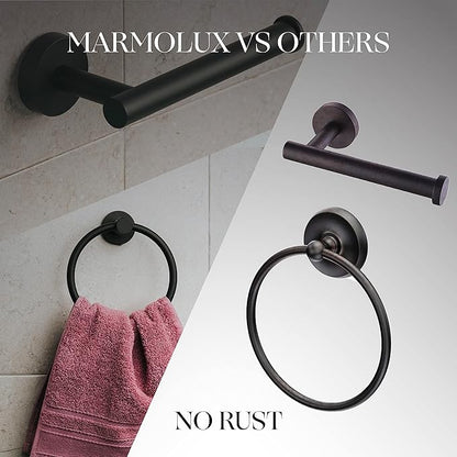 Marmolux Acc 2 PCS Matte Black Bathroom Hardware Set - Hand Towel Holder for Bathroom Wall + Black Toilet Paper Holder Wall Mount | Towel Holder Hanger Rack Stainless Steel Bathroom Set - Towel Rack