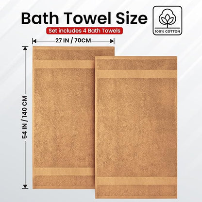 Infinitee Xclusives 100% Ring-Spun Cotton Bath Towels for Bathroom - Pack 4 | Luxury Super Soft, Absorbent & Quick-Drying |27x54 inches| Large Bathroom Towels Set |600 GSM| Gym, Shower, Spa & Hotel Use