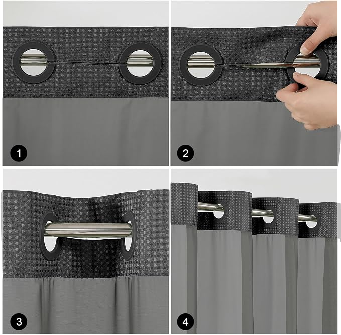 Colorful Star Black No Hook Waffle Shower Curtain with Liner, 72 x 75 Inch | Heavy Duty Thick Shower Curtain Sets with Snap in Fabric Liner and Mesh Top Window, Hotel Style Waterproof Bathroom Curtain