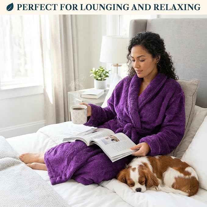 PAVILIA Premium Womens Plush Soft Robe Fluffy, Warm, Fleece Sherpa Shaggy Bathrobe