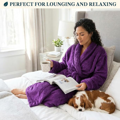 PAVILIA Premium Womens Plush Soft Robe Fluffy, Warm, Fleece Sherpa Shaggy Bathrobe