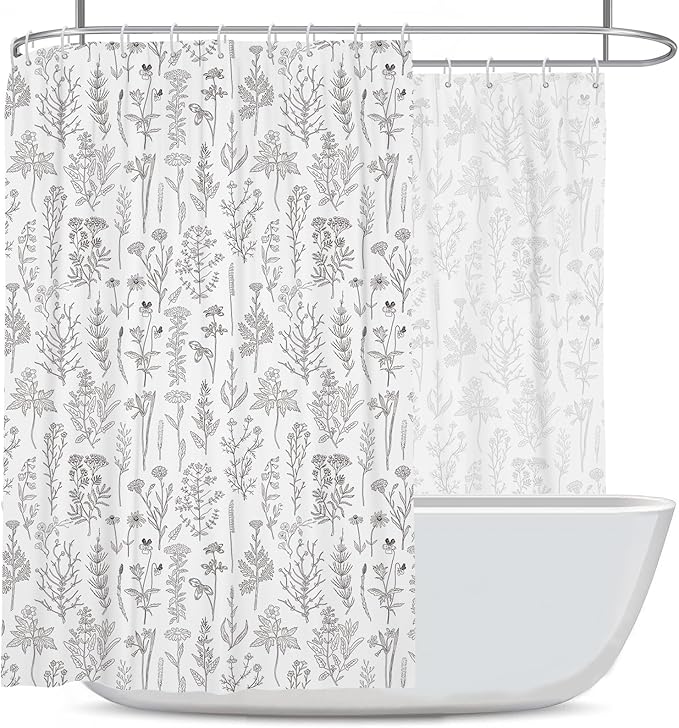 Coxila Vintage Floral Shower Curtain Extra Wide Large Long Clawfoot Tub Wrap Around Flower Retro Farmhouse Rustic Botanical Spring Country Cottage Bathroom 108 x 72 Inch Polyester Fabric 18 Pack Hooks