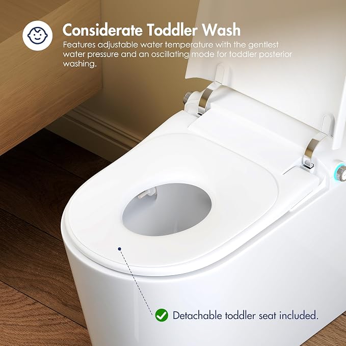 One Piece Smart Bidet Toilet, Auto Lid, Wash & Dry, White | Foot Sensor Flush, Heated Seat, Instant Warm Water, Adjustable Wash Settings, Self Cleaning Wand, Auto Flush, Pre Wet