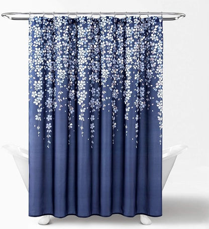 Lush Decor Weeping Flower Shower Curtain 72"W x 72"L Navy - Fabric Shower Curtains for Bathroom - Floral Bathroom Curtain - Cottage Core Decor