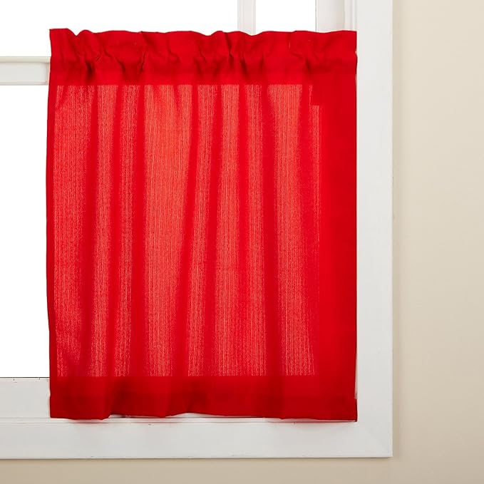 Sweet Home Collection Kitchen Curtains for Windows 40+ Styles & Colors Swag, Valance, Tier Sets & Panels Cafe Curtains for Farmhouse, Rustic, Modern Décor, Ribcord Red, 36" Tier