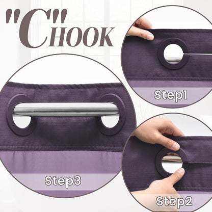 SORTTO No Hook Slub Shower Curtain with Liner, 71x74, Purple | Snap in Liner, 3 in 1, Bamboo Texture, Hotel Style, Waterproof Fabric, Mesh Top Window, Corner Magnets, Machine Washable