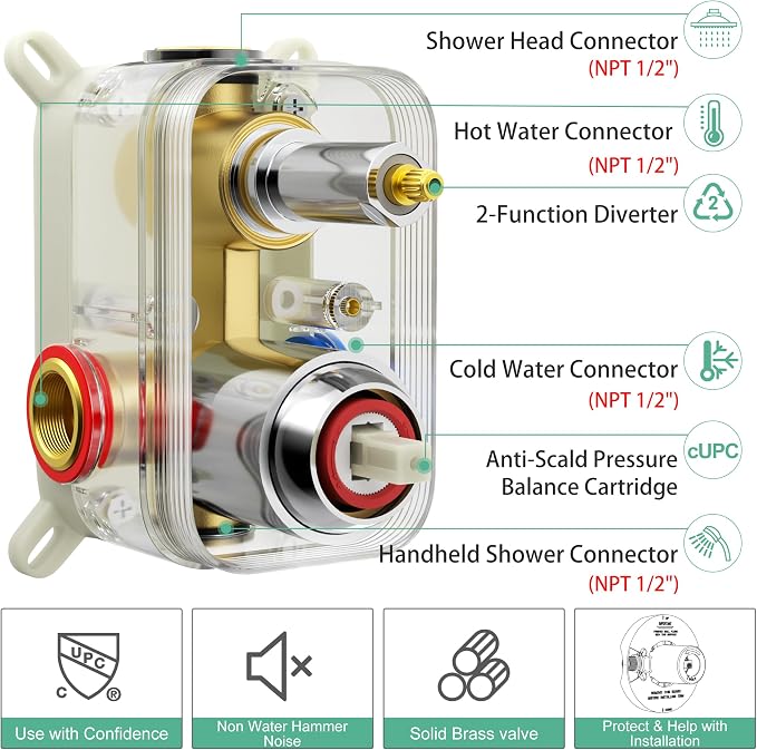 SR SUN RISE Shower Faucet - 16 Inch Multifunctional High Pressure Shower Head System with Handheld Shower Head Fixtures - Valve Included - Polished Chrome