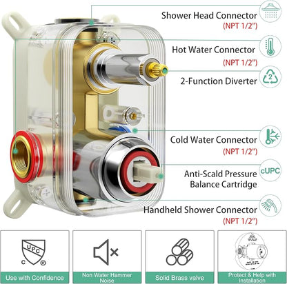 SR SUN RISE Shower Faucet - 16 Inch Multifunctional High Pressure Shower Head System with Handheld Shower Head Fixtures - Valve Included - Polished Chrome