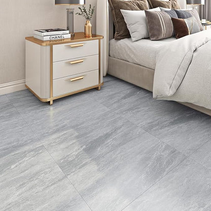 FunStick 15 Pcs 12"x24" Flooring Tile Peel and Stick Floor Tile Waterproof Grey Marble Vinyl Flooring for Bathroom Peel and Stick Wall Tiles Renter Friendly Floor Stickers for Kitchen Bedroom Flooring