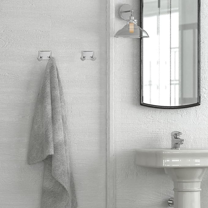 Design House Millbridge Double Robe Hook, Polished Chrome, Standard Wall Mount, Concealed Screws, Easy Installation, Bathroom Hardware, 2.44 in L x 1.5 in W x 1.48 in H, Item 533059