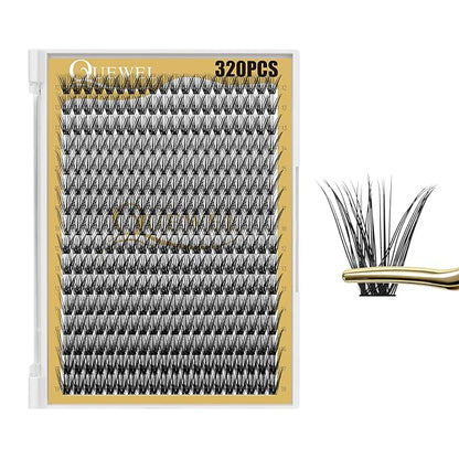 QUEWEL Lash Clusters 320Pcs Cluster Lashes 40D+50D D Curl Lash Clusters | Mix12-18mm Individual Eyelashes Clusters Wispy DIY Eyelash Extension Thin Band Soft to Use at Home (40D+50D D Mix12-18)