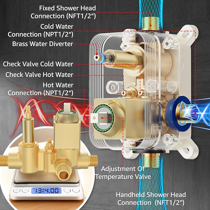 Shower System Modern Rain 8 inches Brass Faucet Set With Valve and Diverter Shower Mixer With Handheld High Pressure Square Rainfall Shower Valve (8'' Wall Mount, Brushed Gold)