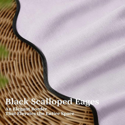 BTTN 72x80 Boho Scalloped Linen Textured Cloth Shower Curtain Set, Lavender | Long Size, 230GSM Waterproof Polyester, Heavy Duty Fabric, 12 Plastic Hooks, Elegant Modern Farmhouse Style, Machine Washable