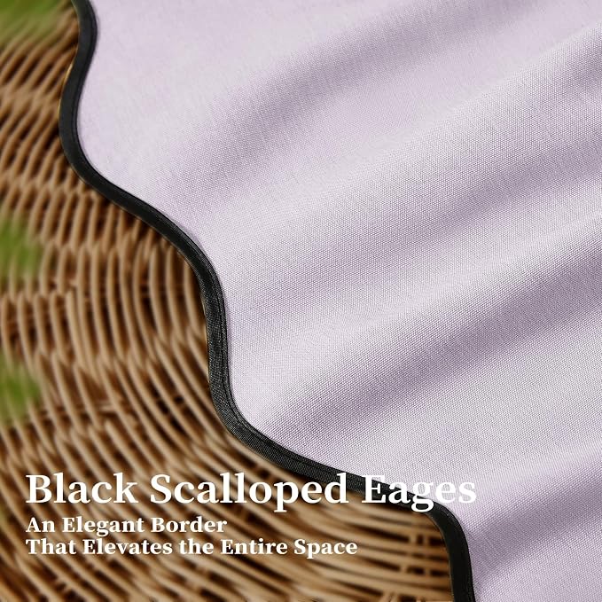 BTTN Extra Long Scalloped Linen Textured Shower Curtain, 72x96, Lavender | Extra Tall Size, 230GSM Waterproof Polyester, Heavy Duty Fabric, 12 Plastic Hooks, Boho Farmhouse Style, Machine Washable