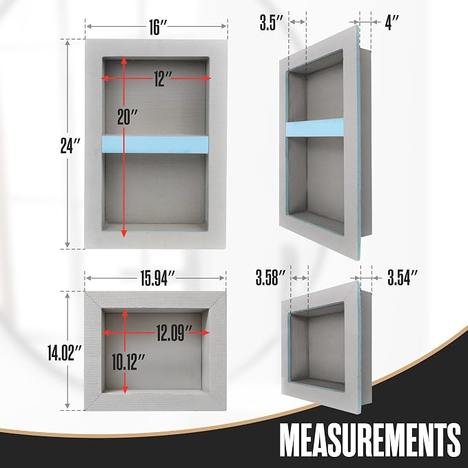 Shower Niche Insert Tile Ready in Wall Shelf Cubby Inserts 12x20 + 12x10 | Houseables Shower Niche, Recessed Bathroom Storage, Recessed Shampoo Caddy, Inset Shelves, Built in Nook, Soap Box, Prefab
