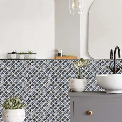 STICKGOO Arabesque Peel and Stick Backsplash, 12”X12” Backsplash Tile for Kitchen Peel and Stick, Self Adhesive Wall Tile Stick on Tiles (Thicker Design, Faux Blue Agate)