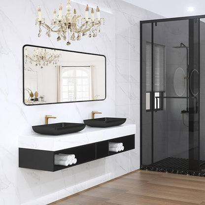 Black Bathroom Mirror 30x48in, Metal Framed Rounded Rectangle Wall | Tempered Glass, Anti-Rust Frame, Hangs Horizontal or Vertical, HD Reflection Clarity