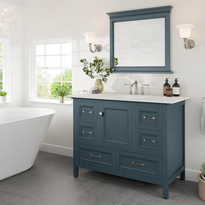 Eviva Britney Ash Blue 42 Inch Bathroom Vanity with Sink - A Fusion of Bathroom Sink Cabinet - White Undermount Porcelain Sinks - Bathroom Vanities for Elegance-Bathroom Sink Vanity