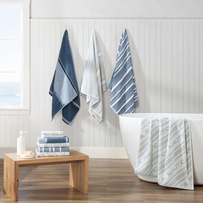 Nautica - Bath Towels, 100% Soft & Absorbent Plush Cotton Towels with Yarn Dye Loops, Medium Weight Bathroom Towels (Cruise Along Blue, 6 Piece)