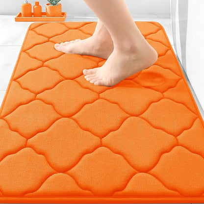 OLANLY Memory Foam Bath Mat Rug 30x20, Ultra Soft and Absorbent Bathroom Rugs, Non-Slip, Comfortable, Machine Washable Bath Carpet for Bathroom Floor, Tub, Shower and Home Decor Accessories, Orange