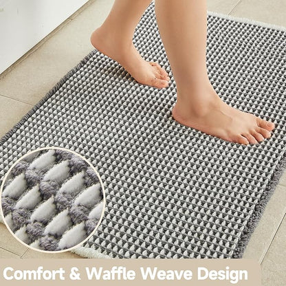 TYUU Waffle Runner Rug Bathroom, Long Boho Bath Mat, 72x24 Grey & White | Super Absorbent Quick Dry Bath Rug, Non-Slip Backing, Soft Waffle Washable Farmhouse Bathroom Mats, Tub, Shower & Home Decor