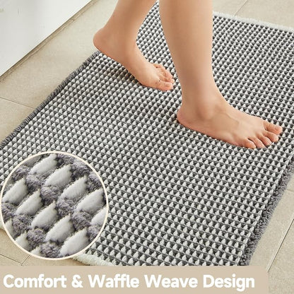TYUU Waffle Bath Mat, Small Boho Bathroom Rugs Non Slip 24x16 Grey & White | Super Absorbent Quick Dry Bath Rug, Non-Slip Backing, Soft Waffle Washable Farmhouse Bathroom Mats, Tub, Shower & Home Decor