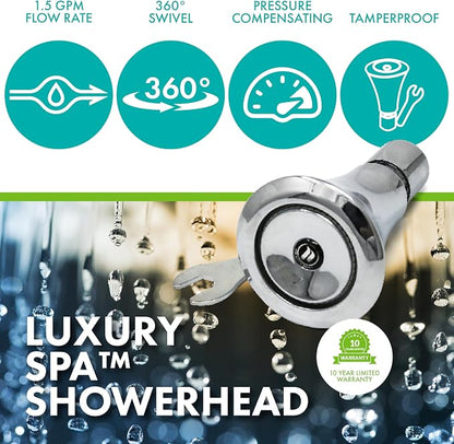 Niagara Conservation N2150-TP Luxury Spa 1-Spray with 1.5 GPM 2.35-in. Wall Mount Adjustable Fixed Shower Head in Chrome, 1-Pack | Bathroom Shower Head Sprayer with Pressure Compensation