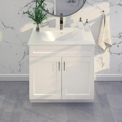 36" White Shaker Bathroom Vanity Base, Soft-Close Double-Door Ready-to-Assemble Sink Cabinet, 36" W x 21" D x 34.5" H, Base Only