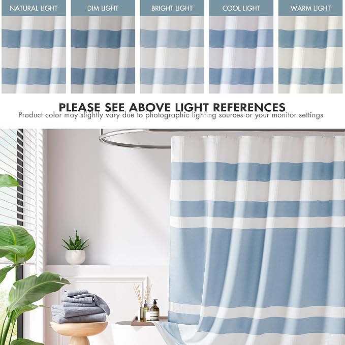 Madison Park Spa Waffle Shower Curtain for Bathroom, 72 x 72, Blue | Striped, Pieced Fabric Design, 3M Scotchgard Moisture Management, Hotel Quality, Modern, for Bathroom, OEKO-TEX Certified
