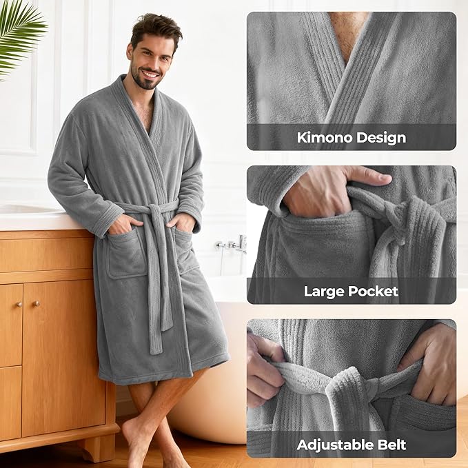 PJGGZ Towel Robe for Men - Ultra-Absorbent Soft Quick Dry Towel Bathrobe Kimono for Shower, Spa & Hotel