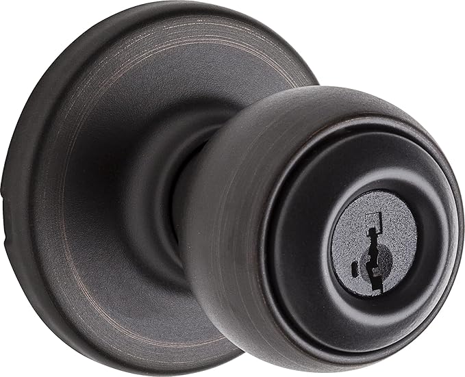 Kwikset Polo Entry Door Knob with Lock and Key, Secure Keyed Handle Exterior Doorknob, Front Entrance and Bedroom, Venetian Bronze, Pick Resistant SmartKey Rekey Security