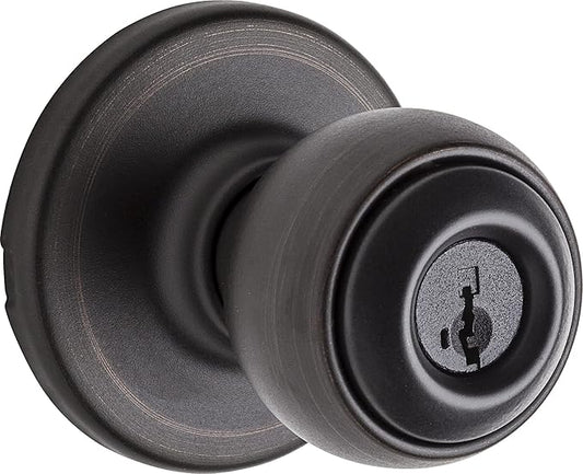 Kwikset Polo Entry Door Knob with Lock and Key, Secure Keyed Handle Exterior Doorknob, Front Entrance and Bedroom, Venetian Bronze, Pick Resistant SmartKey Rekey Security