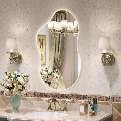 Irregular Backlit Mirror with Lights 20"x36" Asymmetrical Cloud Mirror Led Bathroom Vanity Mirror for Wall Abstract (Horizontal/Vertical)
