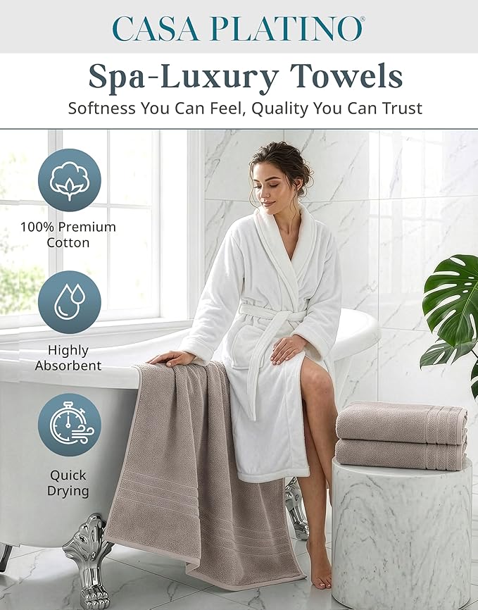 Casa Platino 100% Cotton Bath Towels Set of 4 (30"x60") - Ring Spun Mercerized Cotton Bathroom Towel Sets - Quick Dry, Soft & Absorbent Grey Towels Set - Pre Shrunk, Fade Resistant - Platinum