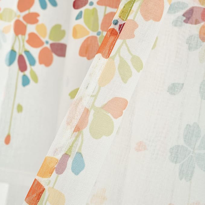 Lush Decor Weeping Flower Sheer Window Curtain Panels, Pair, 38" W x 84" L + 2" Header, Turquoise & Tangerine - Farmhouse Sheer Curtains - Floral Curtains for Living Room, Bedroom & Dining Room