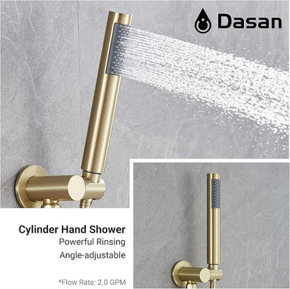 DASAN Tub Shower Faucets Sets Complete Bathtub Faucet Set Brushed Gold Bathtub Shower System with Tub Spout, Bathroom Tub and Shower Faucet Combo Trim Kit with Rough-in Valve, DA-SS03BG-R10W