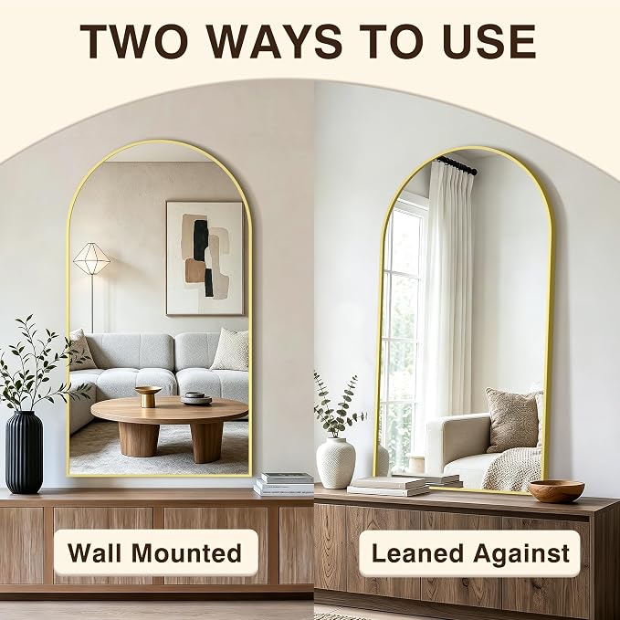 Arched Bathroom Vanity Mirror for Over Sink, 50”x30”, Gold | HD Tempered Glass, Anti-Rust Metal Frame, Hanging or Leaning, Wall Mirrors for Bathroom Sink, Bedroom, Living Room, Entryway