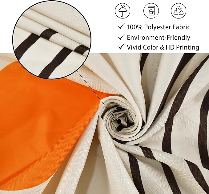 Boho Mid Century Modern Shower Curtain, Abstract Arch Leaf Minimalist Sun Beige Machine Washable Waterproof Fabric for Bathroom Bathtub with Hooks 72x72