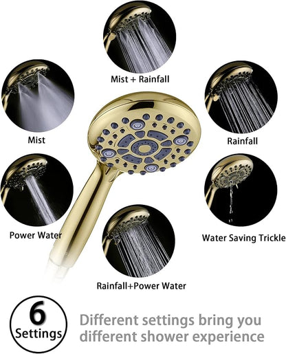 G-Promise High Pressure 6 Mode Hand Held Shower Head with Extra Long Hose | High Pressure, 6 Spray Mode, Easy Install, Adjustable Angle, Extra Long Hose, Modern Upgrade