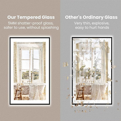 88"x38" LED Bathroom Mirror, Frontlit&Backlit, Control Separately | Black Metal Frame, Stepless Dimmable, Anti-Fog, HD Reflection, Shatter-Proof, 3 Colors Lighting, Memory, UL Listed