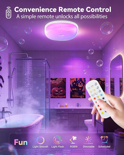 2Pack IP65 Waterproof Rechargeable Shower Light - 6″ 300LM Bright, 16 Color | Bathroom Mood Lighting with Touch & Remote, Magnetic Wireless Ceiling/Wall Light for Inside Shower/Bathtub