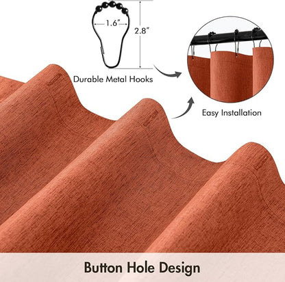 ANRODUO Burnt Orange Linen Textured Fabric Shower Curtain Set - W72xL84 | Farmhouse Shower Curtain with 12 Metal Hooks, Waterproof Heavy Duty, Button Hole Design, Machine Washable for Bathroom