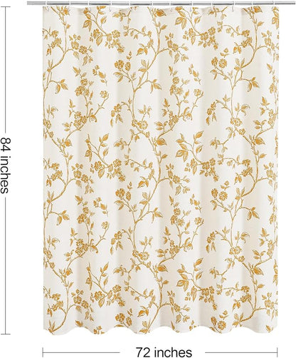 MitoVilla Extra Long Shower Curtain Set 72 x 84, Cotton Floral Cottagecore Spring Shower Curtains for Bathroom, Modern Farmhouse Country Plant Leaves Bathroom Décor