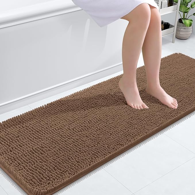 OLANLY Bathroom Runner Rugs 59x20, Extra Soft Absorbent Chenille Bath Rugs | Mocha, Quick-Drying Rubber Backing, Machine Washable Long Bath Mat for Bathroom Floor, Tub and Shower, Home Decor Accessories