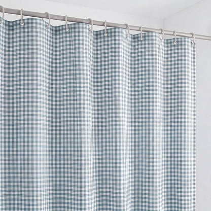 HunnmingRe Ruffle Hem Gingham Shower Curtain Dust Blue | 72'' x 72'' Vintage Farmhouse Curtain, Cotton Cottage Core Rural Checkered Plaid Decor, Fall Shower Curtain for Bathroom