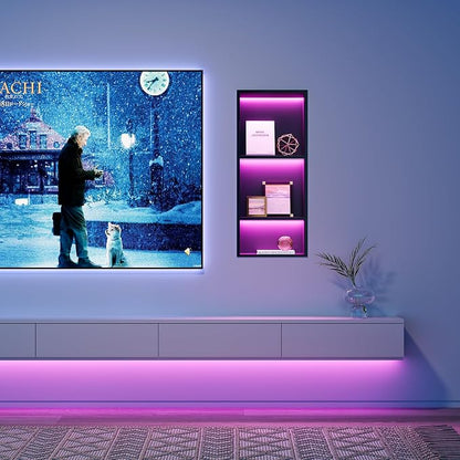 3-Tiers 12x30Inch Wall Niche with RGB LED Lights, Matte Black Recessed Shower Niche Cabinet, Stainless Steel Bathroom Shelf, NO Tile Needed Storage Organizer for Shower wall