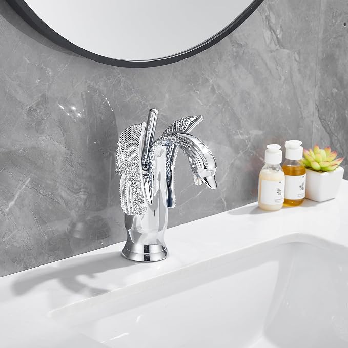 Chrome Bathroom Faucet Swan Shape Single Handle One Hole Bathroom Vanity Faucet Basin Tap Deck Mount Lavatory