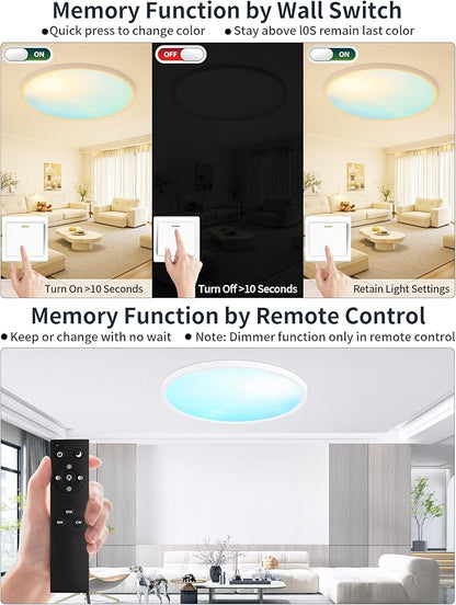 20 Inch Flush Mount Ceiling Light with Blue Sky Cover, Dimmable Ceiling Lamp with Remote, 42W LED Lighting Fixtures Sunlight Effect, Modern Slim Design for Classroom Bedroom Living Room, Round White