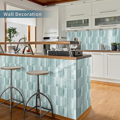 10 Sheets Upgraded Thicker Design Subway Tile Peel and Stick Backsplash | 12”×12”Self Adhesive Wall Tiles Stick on Back Splash for Kitchen,Bathroom,Camper(Azure Blue)