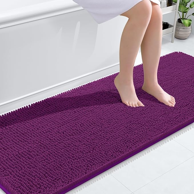 OLANLY Bathroom Runner Rugs 70x24, Extra Soft Absorbent Chenille Bath Rugs | Purple, Quick-Drying Rubber Backing, Washable Long Bath Mat for Bathroom Floor, Tub and Shower, Home Decor Accessories